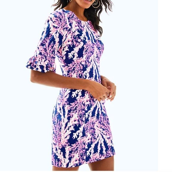 Lilly Pulitzer Fiesta Stretch Dress in Nauti Navy Beyond The Sea Coral sz 4 - Picture 2 of 6